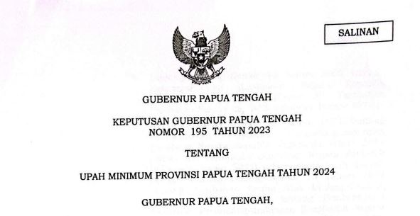 Keputusan Gubernur Papua Tengah NO 195